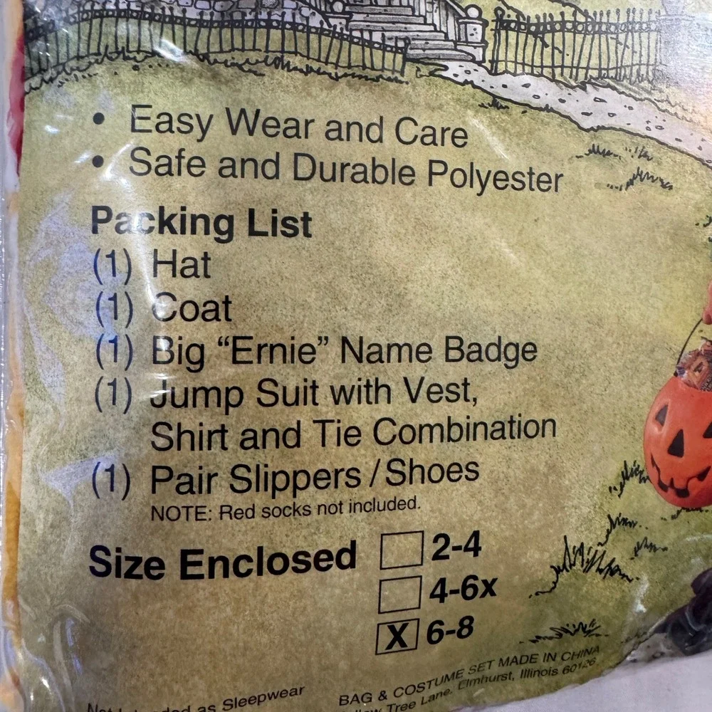 Vintage 1995 Ernie The Keebler Elf Halloween Costume Kids Size 6-8 New In Bag